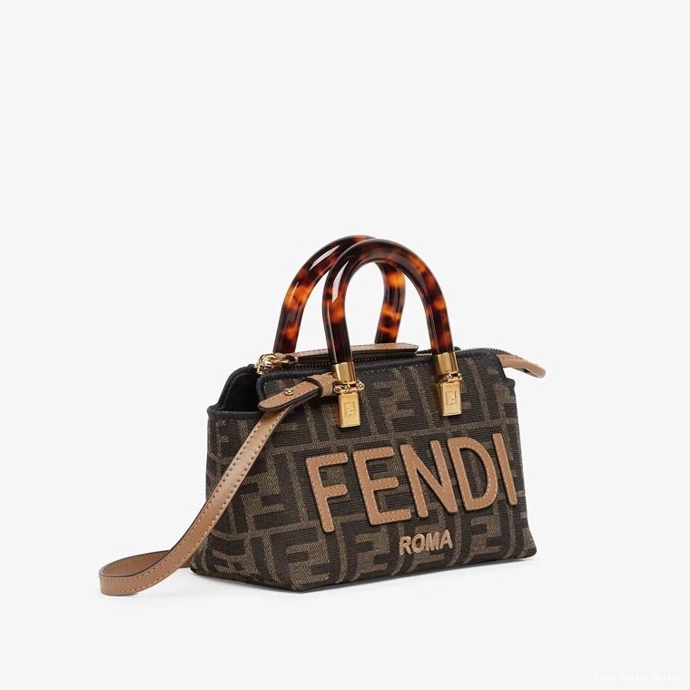Affordable ROMA Logo Bag By Fabric Brown Boston The FF In Mini Fendi Motif Way 0801